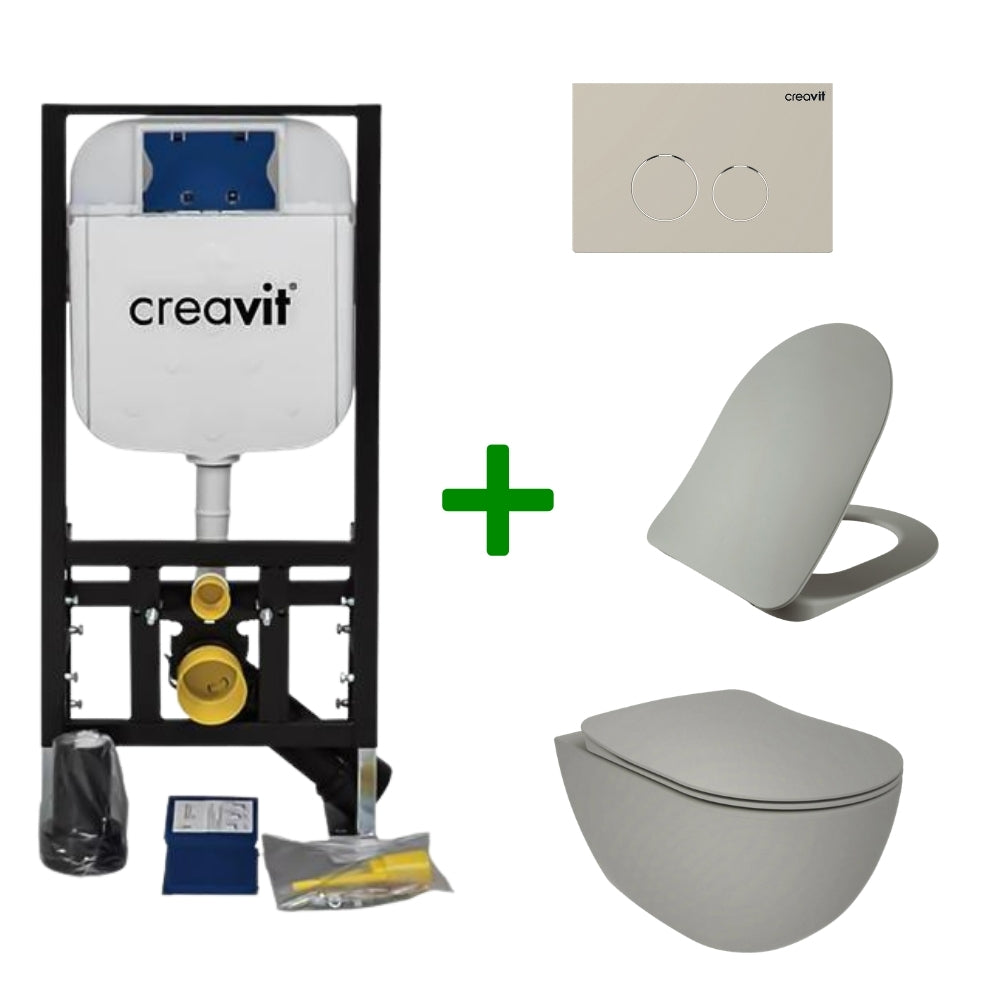 Creavit complete toiletset Grijs | Spoelrandloos